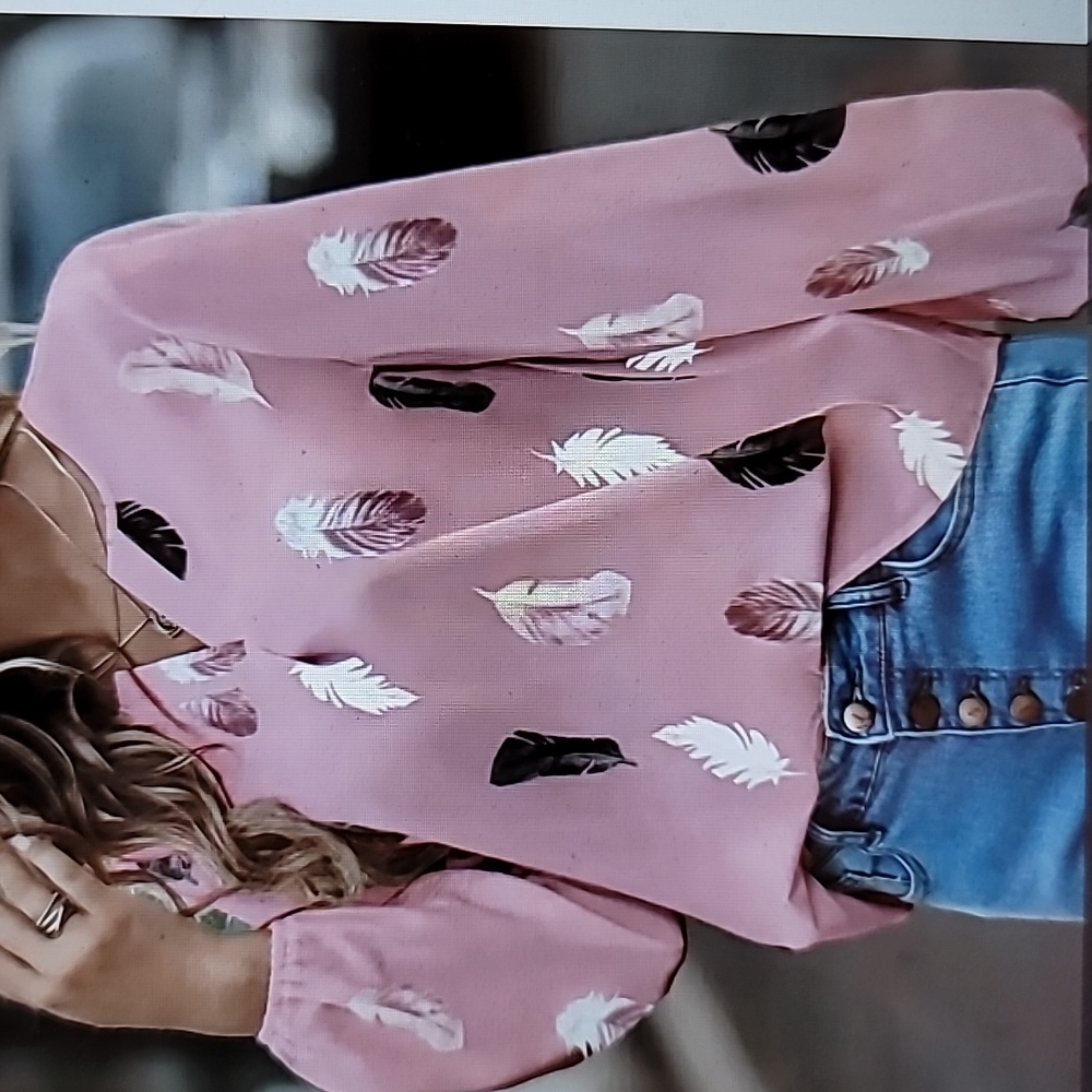 Feather Print VNeck Blouse